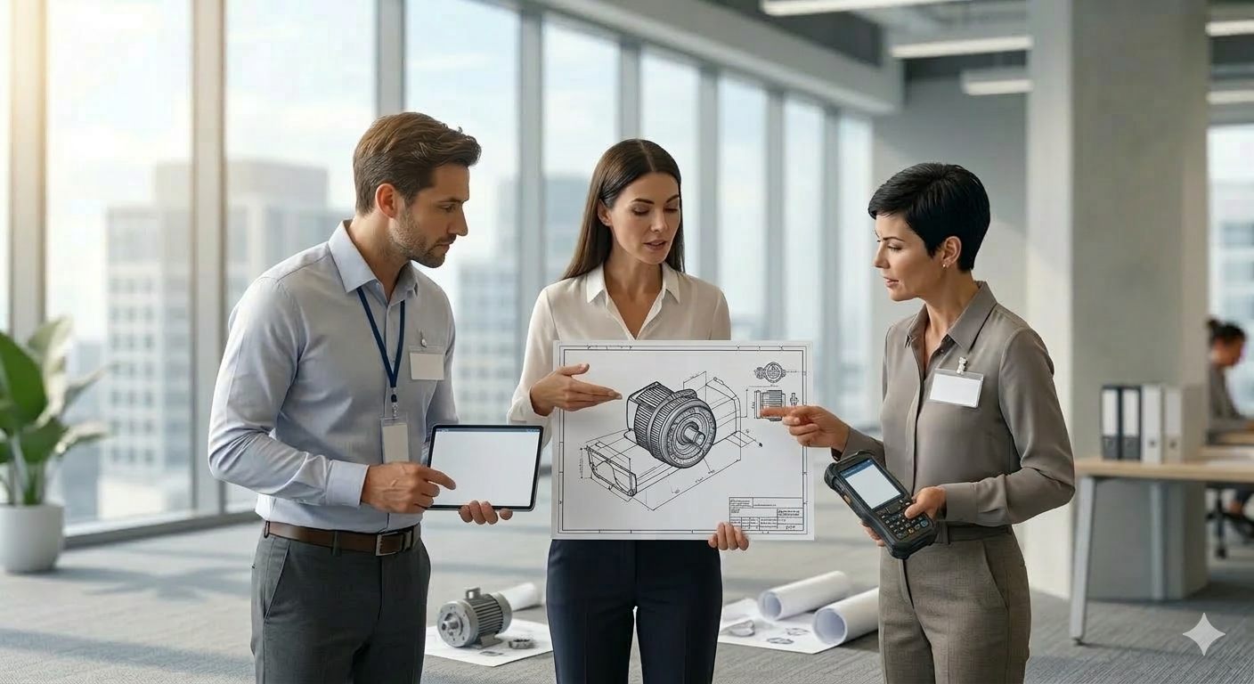 Collega's bespreken een technische tekening